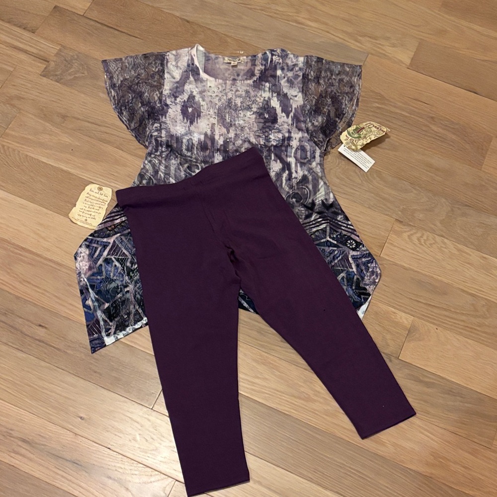 ONE WORLD Purple and Gray Blouse